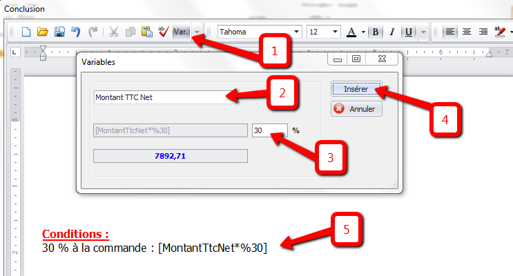 Mettre une variable dans le texte de conclusion